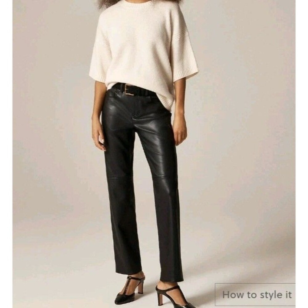 J. Crew Nipped Straight Pants Faux Leather Black Jeans CN754 $168 Size 34 NWT